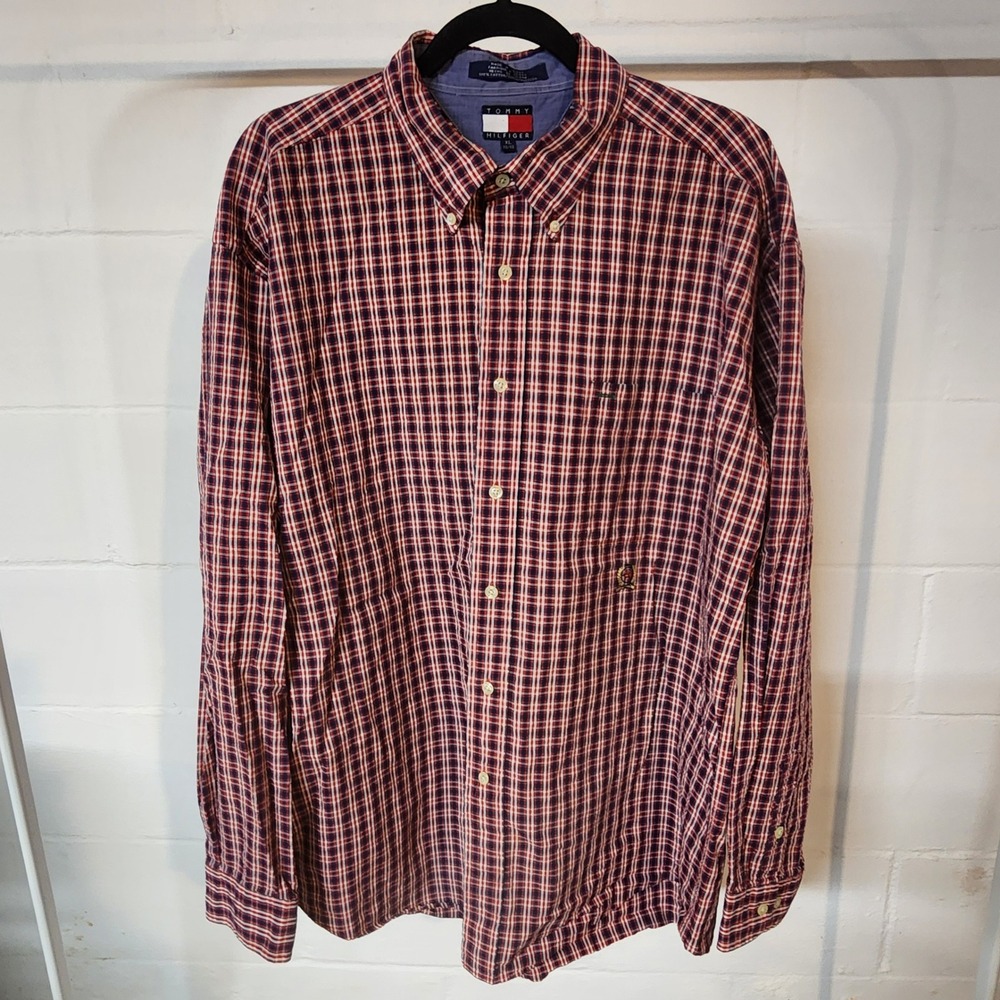 Y2K Vintage Tommy Hilfiger XL Casual Button Down Shirt Plaid Long‎ Sleeve Preppy